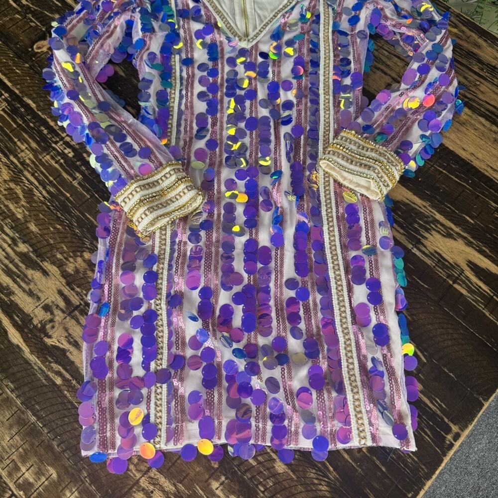 L’ATISTE - Purple Sequin & Gold Dress - SMALL - Picture 4 of 16
